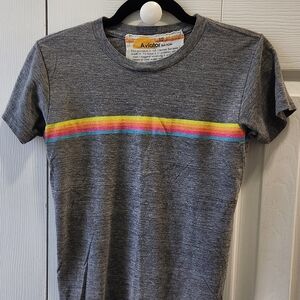 Aviator Nation Kids Charcoal Tee with Rainbow Stripe